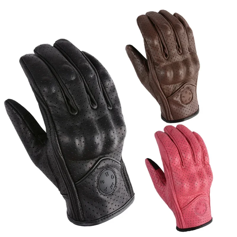 SUOMY Genuine Leather Perforated Motorbike Gloves Men Women Retro Summer Breathable Motorcycle Motocross Racing Street Gloves