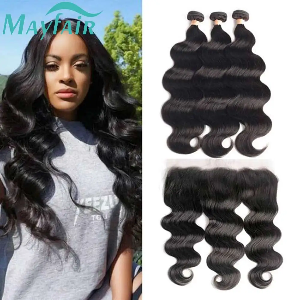 

Body Wave Human Hair Bundles With Closure 13x4 Lace Frontal With Bundles Peruvian 100% Human Hair Bundles With Closure 4x4