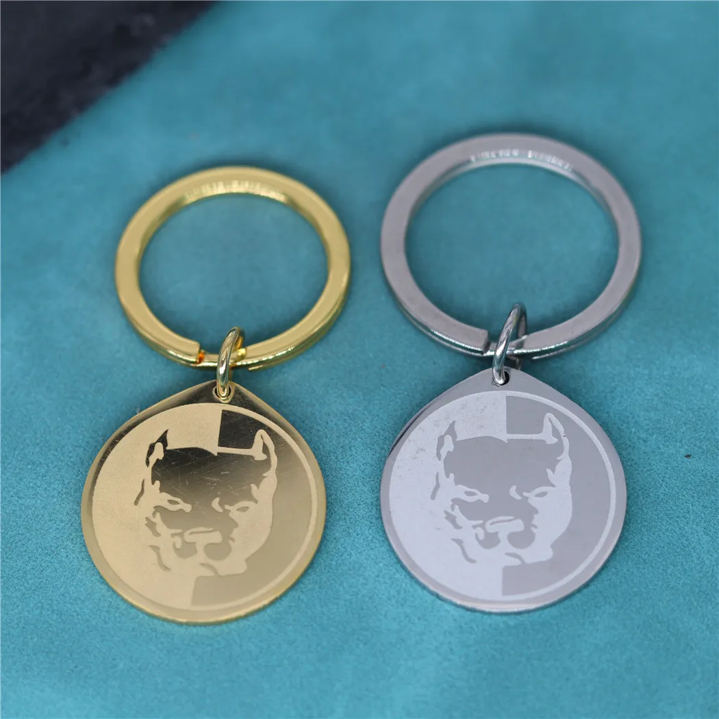 Hip Hop Pit Bull Staffordshire Terrier Dog Pendant Keychain For Men Women Stainless Steel Jewelry Birthday Gift For Boyfriend