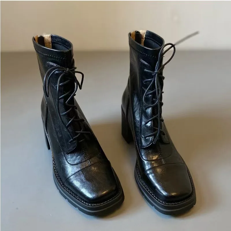 

Sexy High Heels Women's Boots Elegant Designer Winter Chunky Shoes 2025 Leather Pumps Fashion Boots New Dress Trend Ladies Boots