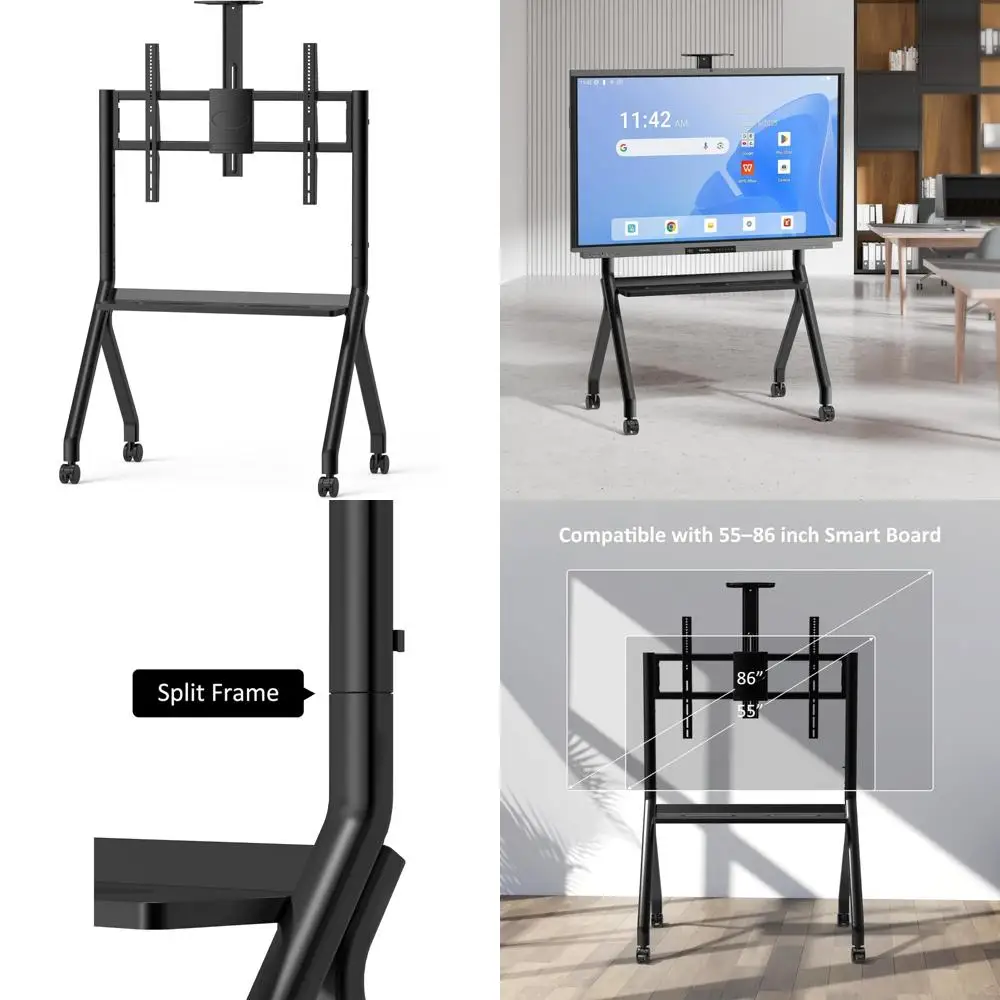 حامل متنقل للسبورات البيضاء التفاعلية، 55-86 قابل للتعديل، مع عجلات قابلة للقفل