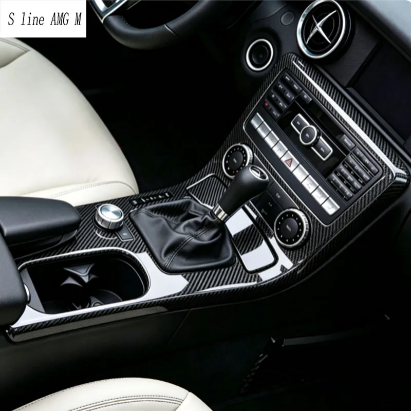 For Mercedes Benz SLK R172 2011-2015 RHD Carbon fiber Car Inner Door Pull Handle CD panel Cup holder Gear shift Sticker Cover view 5