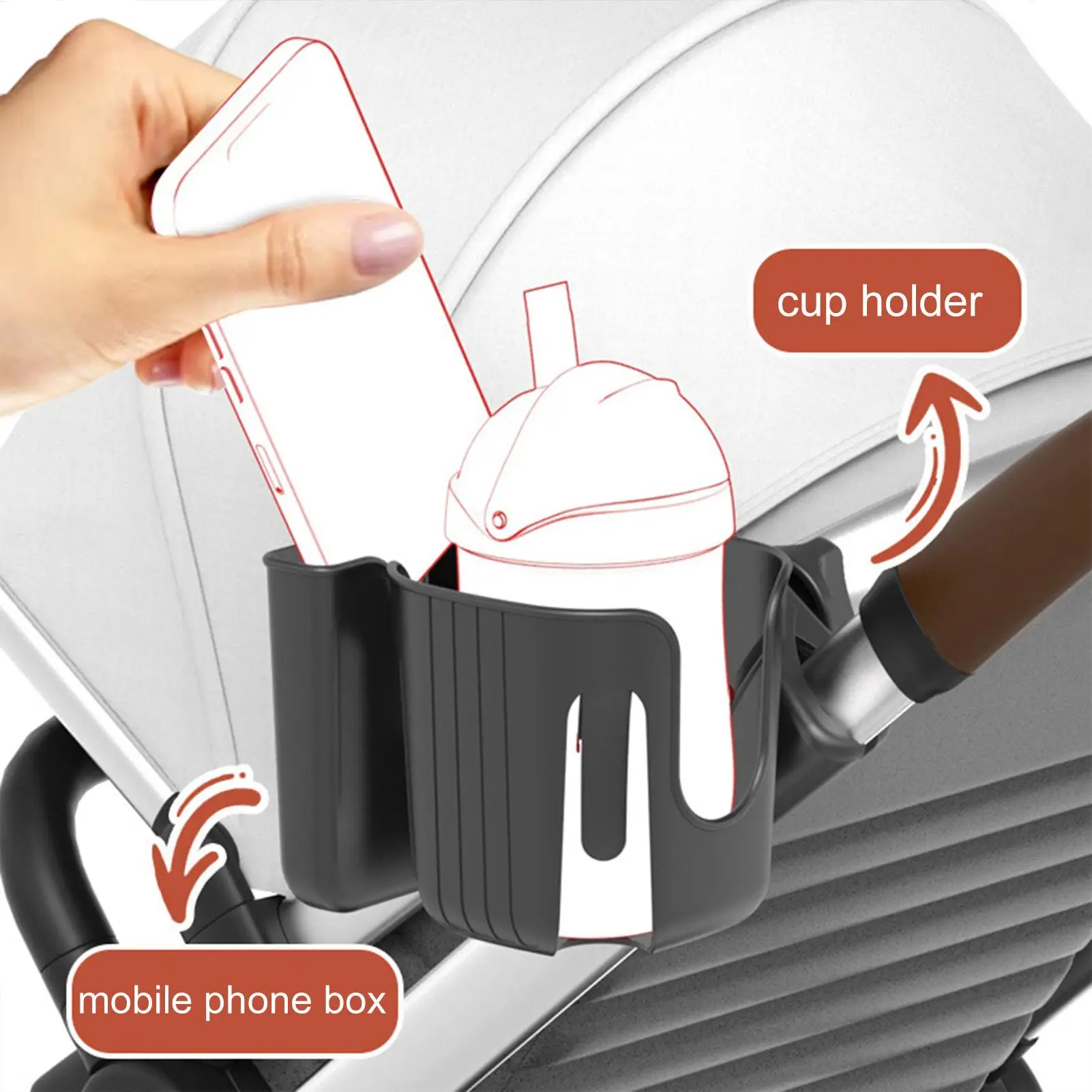 Stroller Cup Holder Attachment Stroller 2-In-1 Phone Case Adjustable Mobile Phone Case Strollers Storage Rack Drink Holder