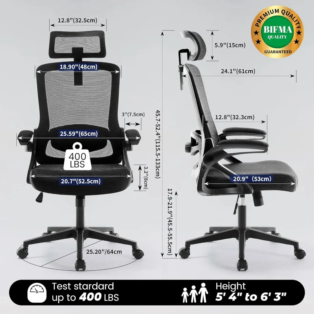 Ergonomic Office Chair 400 LBS Capacity with Adjustable Lumbar Support and Breathable Mesh, Thickened Cushion for Home Office (Black)