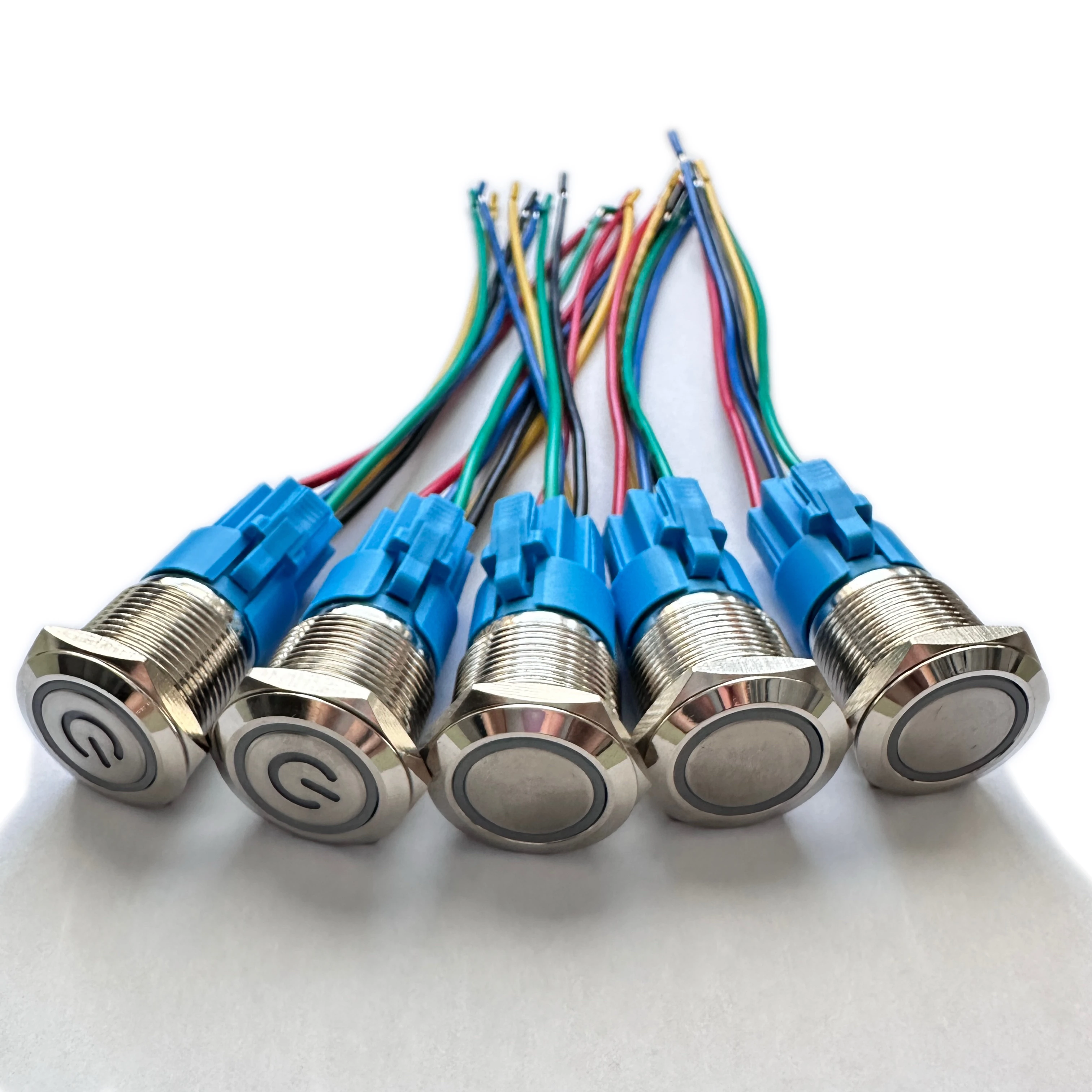 5Pcs/Set Button Switch 16mm 19mm 22mm Power On Off  Electric Waterproof Soft LED Light  With 15CM Wire Connector