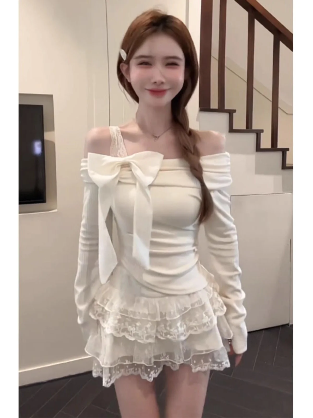 سترة نسائية محبوكة من Sweet Sle Long Sve مع عقدة شريطية ملابس داخلية بقصة ضيقة لربيع...