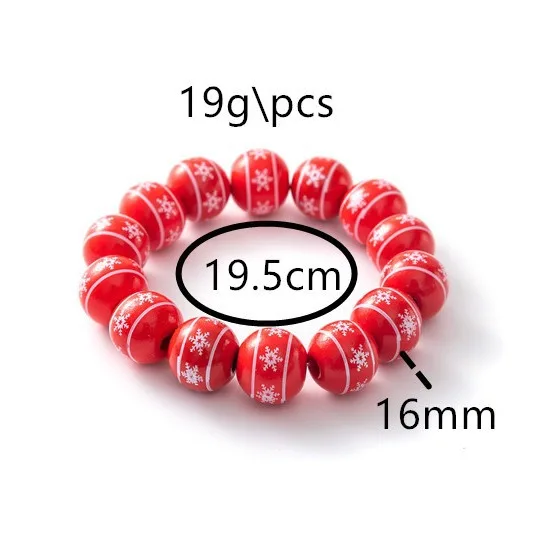 Holiday Jewelry Christmas Tree Decoration Wooden 16mm Beads Bracelet for Women Christmas Bracelet 19.5cm Chunky Bubblegum Beads