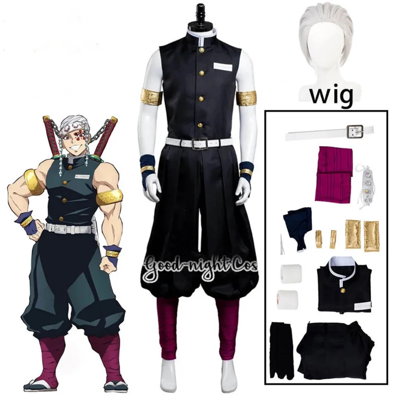 

Anime Season 2 Uzui Tengen Cosplay Costume wig Black Uniform Halloween Christmas Party Clothes Uzui Tengen Role play