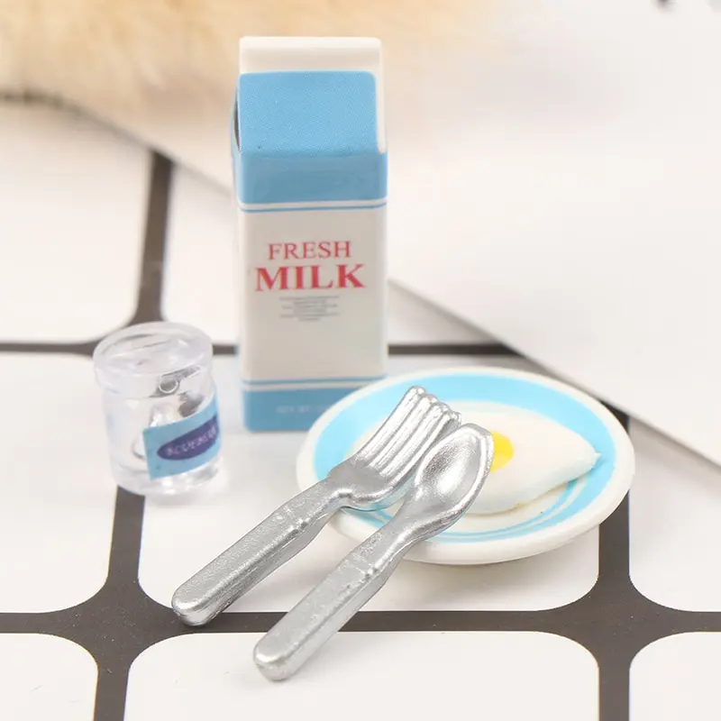 1/12 w skali miniaturowy zestaw śniadaniowy do mleka i jajek dla małych lalka barbie do zabawy w jedzenie dla dzieci akcesoria kuchenne