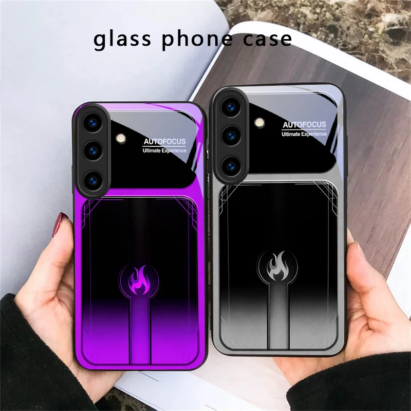 Dazzling purple flames For Samsung Galaxy S20 S21 S22 S23 Plus S24 FE S25 Ultra S26 Edge S25+ 20+ 22+ 24+ Black Glass Phone Case view 4