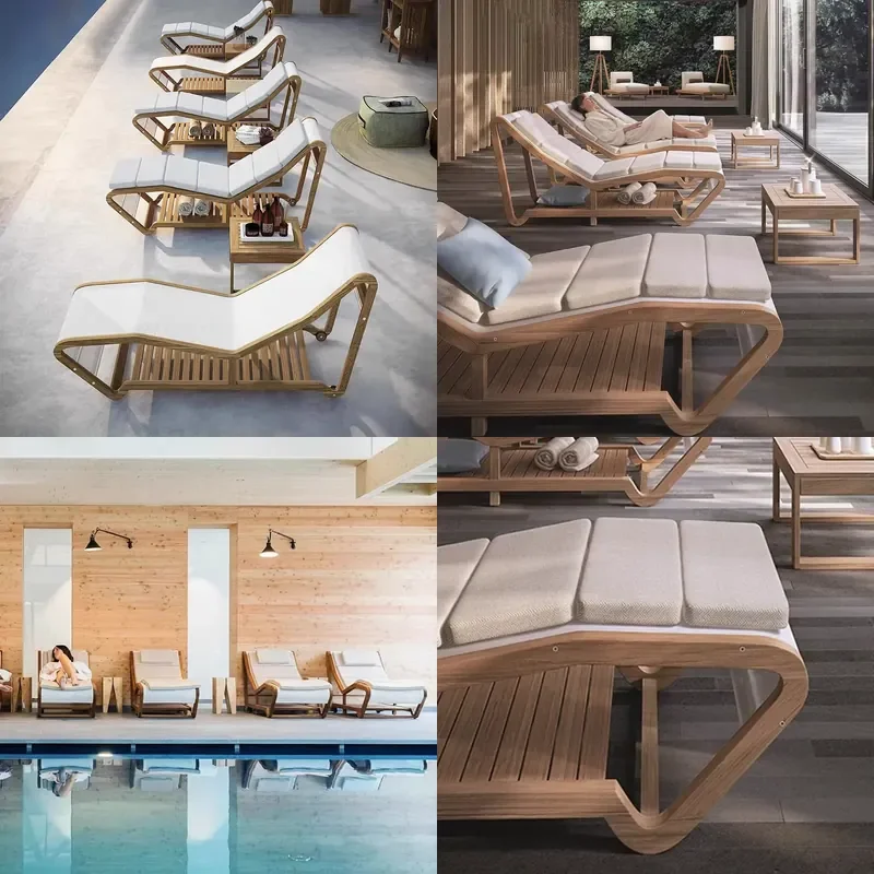 Solid Wood Outdoor Deck Bed Preservative Treated Poolside Lounger for Courtyard Balcony Hotel Patio Sunbathing Furniture