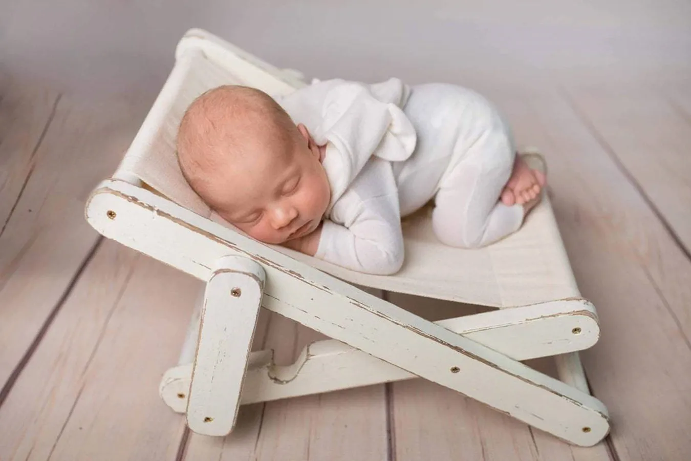 Cadeira de madeira Praia Deck para Fotografia Recém-nascido, Baby Photo Chair, Retro Dobrável Posando Sofá, Branco Estúdio Tiro Móveis, New Props