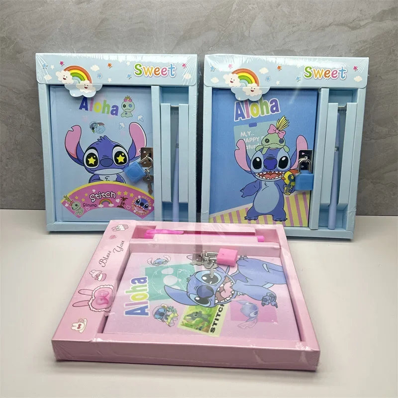 Disney Stitch Diary Set with Lock and Pen Cartoon Cute Anime Lilo& Stitch Notebook Combination for Children's Birthday Gifts