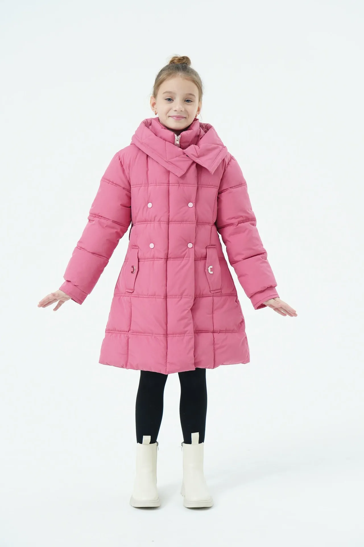 Mädchen Winter Langer Puffermantel mit Kapuze Doppelreihige Dicke Warme Gefütterte Jacke Junior Kinder Winddichte Schule Oberbekleidung 6-14 Jahre – Detail 20
