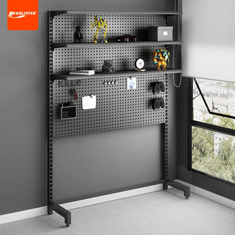 AOLIVIYA Hole Board Bookshelf Vertical Shelf Computer Desk Metal Storage Wall Non-punching Floor Bookshelf