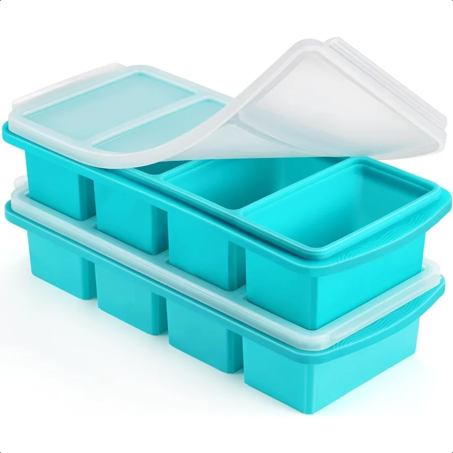 

Silicone Freezer Tray with Lid 1 Cup Silicone Food Freezer Tray Large Ice Cube Freezer Molds Soup Sauce leftovers Homemade Meal