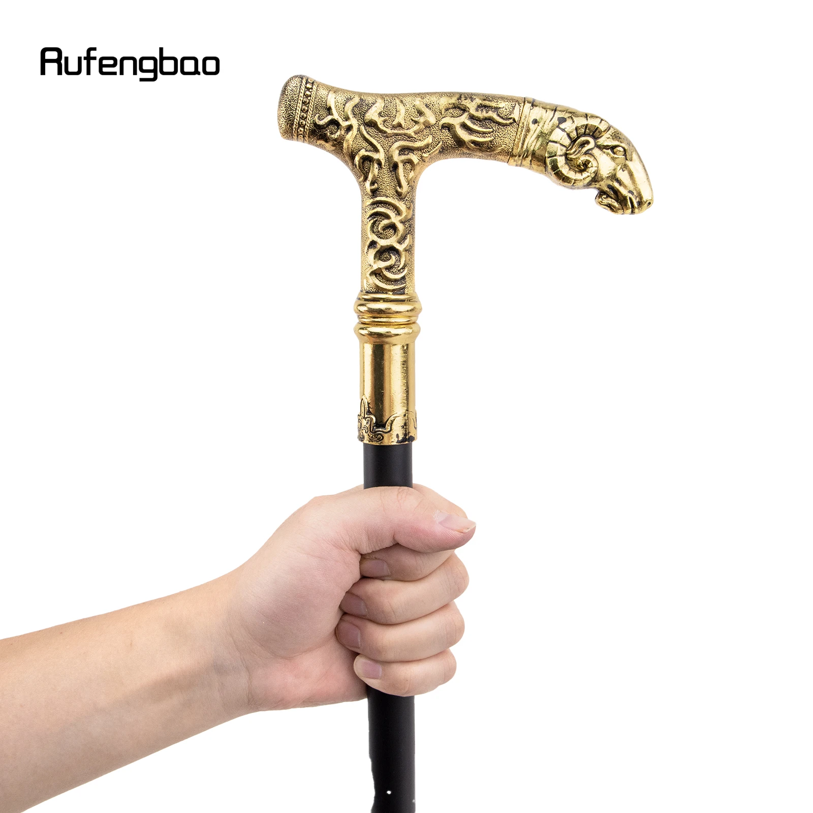 Golden Goat Handle Luxury Pattern Walking Stick Party Fashion Elegant Walking Stick Decorative Cospaly Cane Knob Crosier 90cm