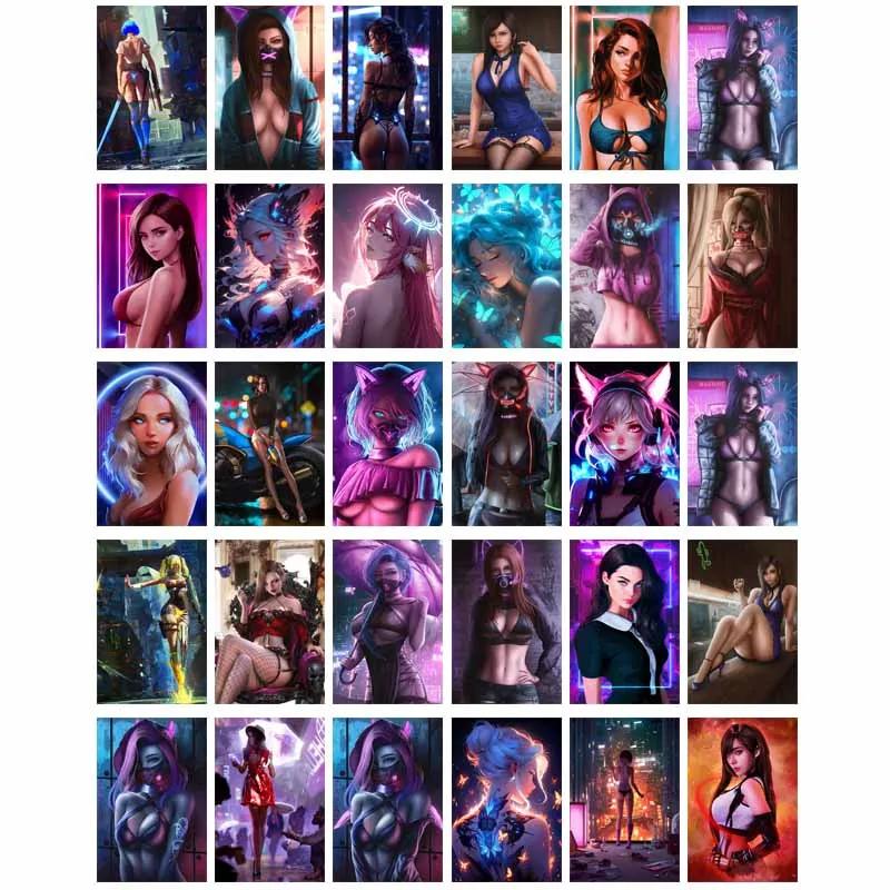 

30 Pack Retro Cartoon Girls Wall Collage Kit Prints 4x6 Inches Classic Decorative Painting Cards Dorm Bar Decor Posters Mural