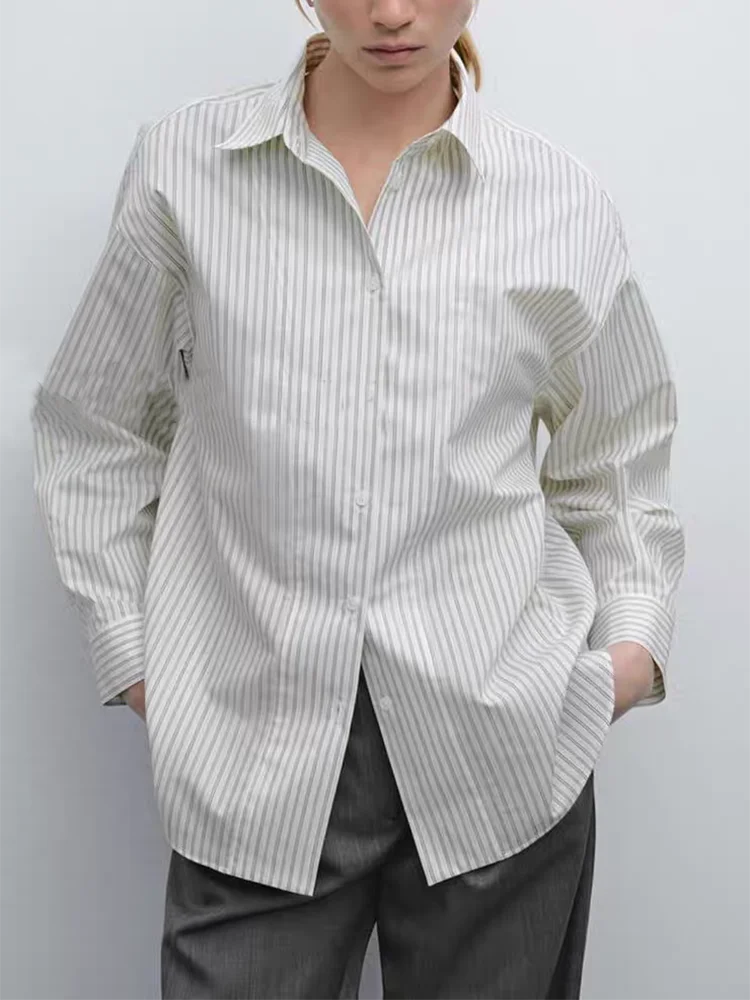 

Spring New Arrival Women's irt ZA2025 Smart Commute Sle Loose Striped Long Sve Collar Other Material 00%