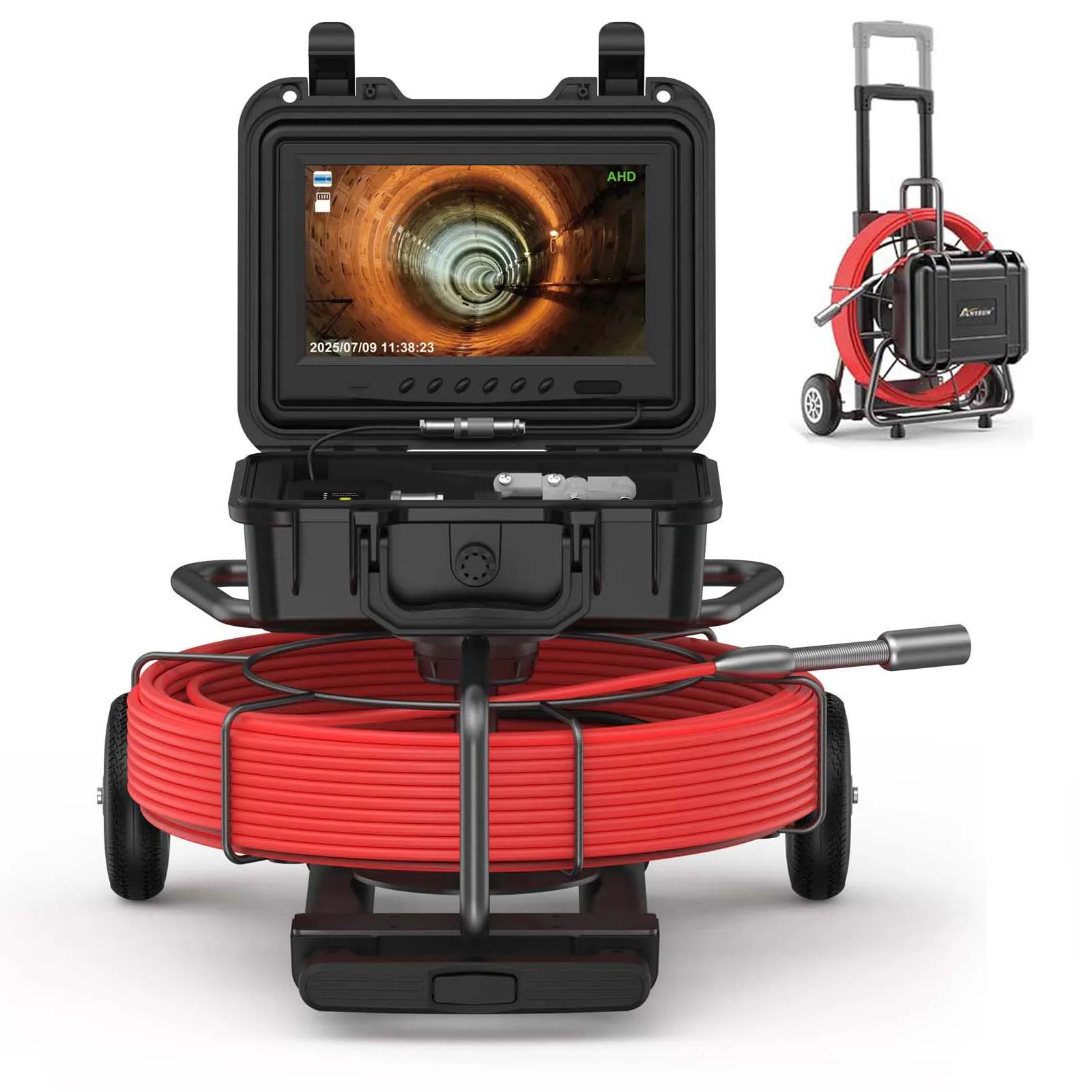 

7mm Cable Sewer Camera 512Hz Self Leveling 32GB DVR Card Video Recording Well Pipe Inspection Sewer Pipeline Camera