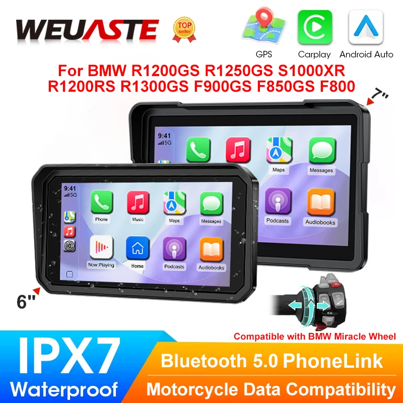 

6 inch Wireless CarPlay Moto Android Auto Portable Digital Motorcycle Dashboard GPS Navigation For BMW R1200GS R1250GS S1000XR