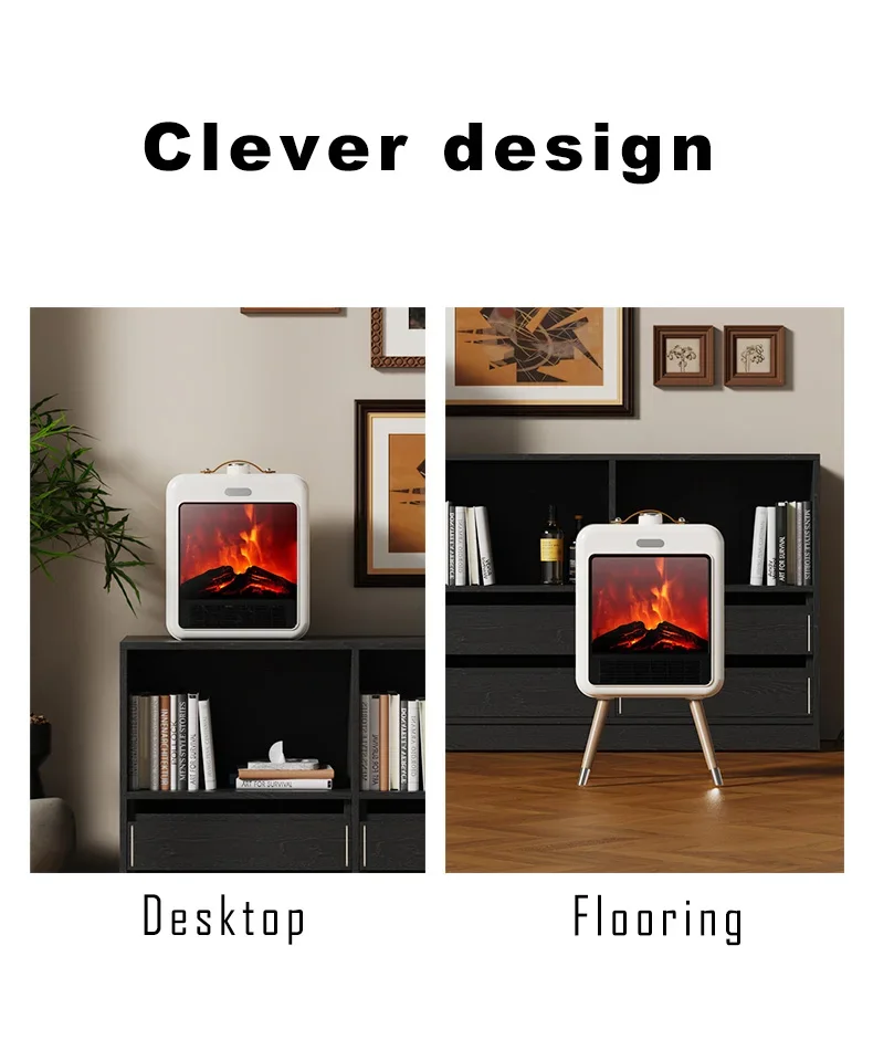 Fireplace With Realistic 3D LED Flame Space Feet Heater For Indoor Use With Hight Power 1700W Fast Warm Up For Bedroom Personal