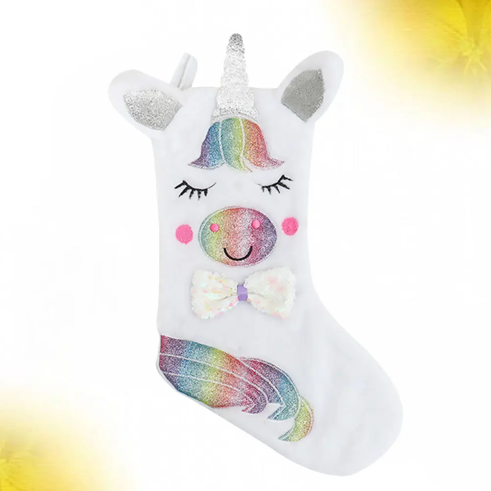 

Christmas Stocking Unicorn Design Large Opening Candy Holder Hanging Pendant Holiday Decoration Christmas Party Favor Socks