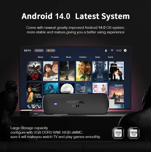 Imagen 2 del producto Reproductor multimedia inteligente con Android 14, FireTV Stick, Android, Android, asistente de voz de Google, Mortal Q8, WIFI 6, Bluetooth 5,0, Allwinner H313