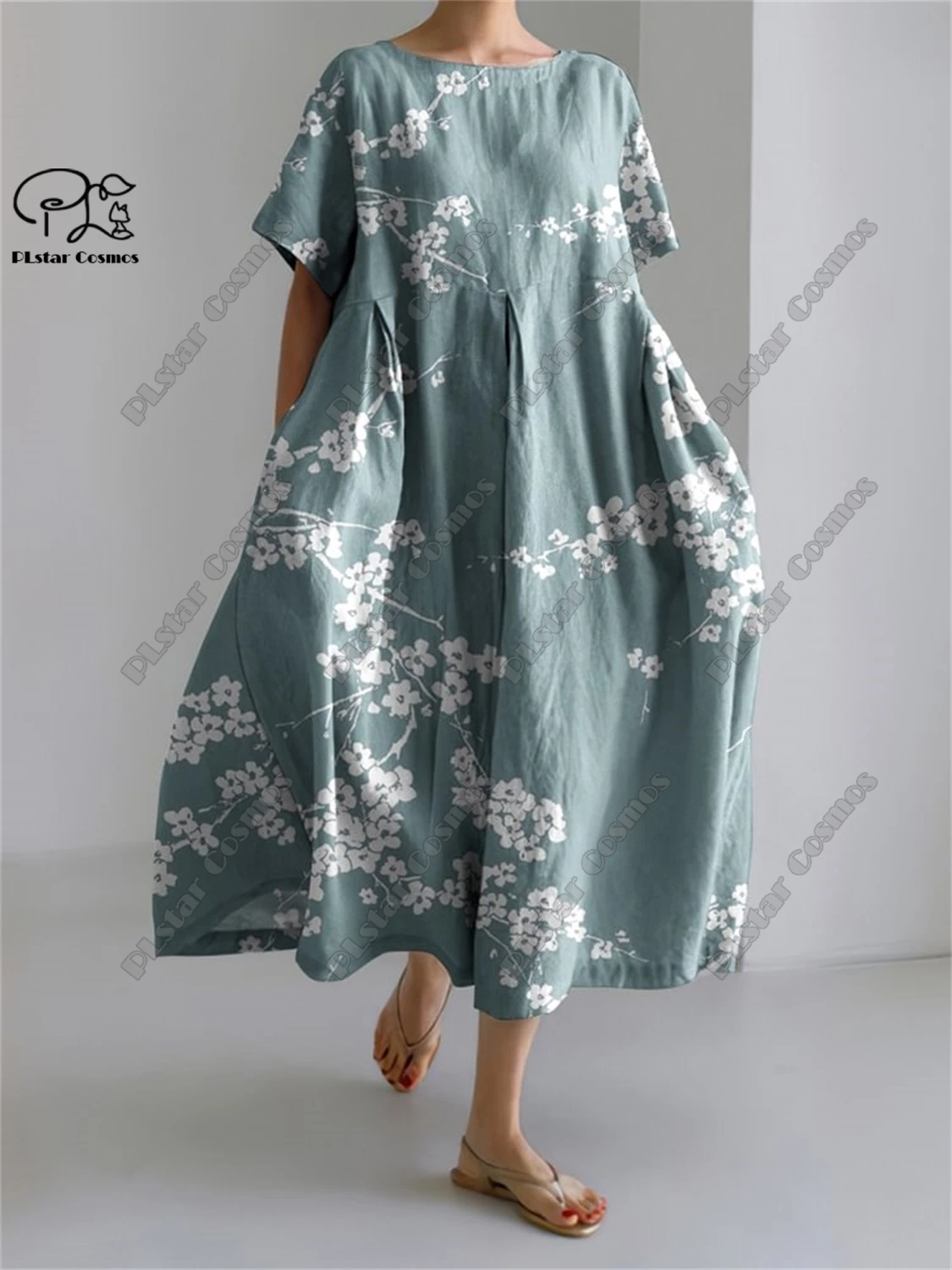 PLstar Cosmos 3D stampato retrò floreale manica corta da donna girocollo abito estivo casual stile vacanza Street Series 16