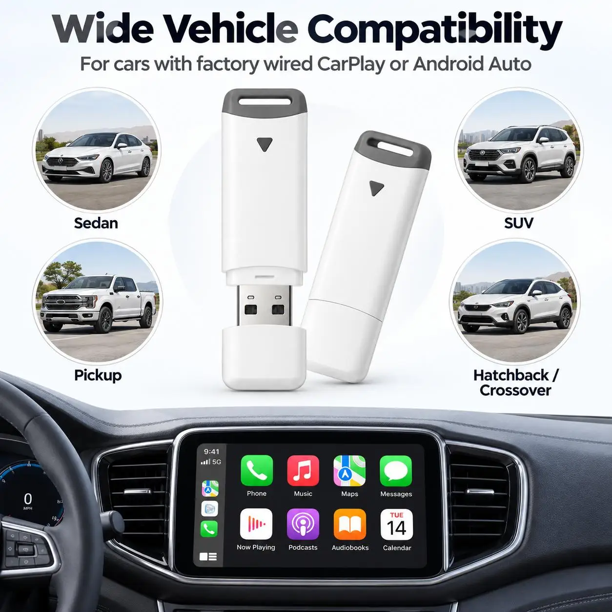 2-in-1 Kabelloser CarPlay & Android Auto Adapter, Universell Passend für die Meisten Autos, Kabellose Verbindung, Plug & Play IOS/Android – Detail 5