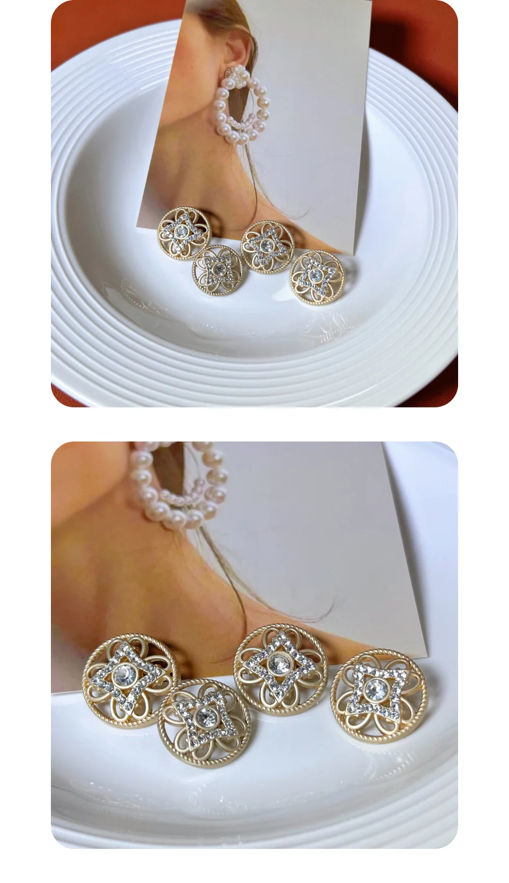 10 Stück Metallknöpfe, Kleidungszubehör, eingelegte Strass-Dekorationsknöpfe für Kleidung, DIY-Bastelbedarf, Nähzubehör, ausgehöhlter Knopf – Detail 3