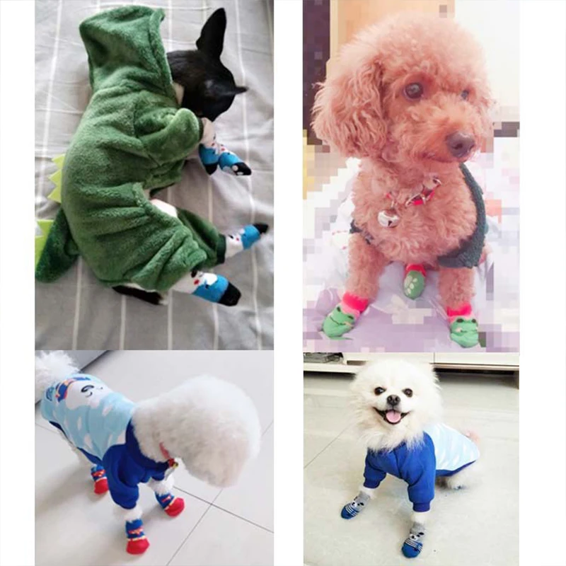 4pcs/Set Dog Shoes For Small Dogs Anti Slip Cat Socks For Cat Cute Dog Socks Pet Chihuahua Dog Clothes Christmas Dog Accessories