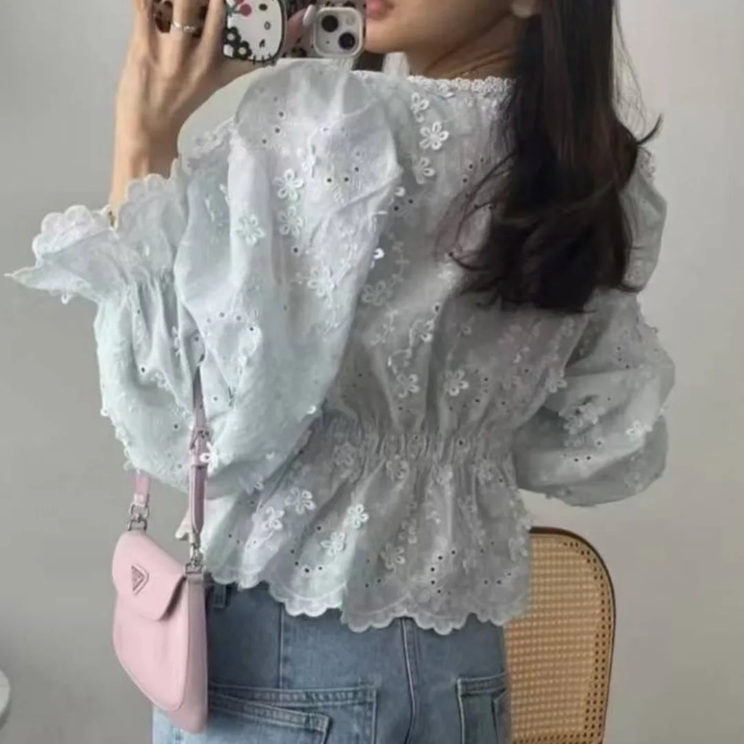 Faionable عادية طويلة Sve مطرزة irt المرأة شيك خمر تصميم الإحساس Agel ريترو Sle الصيف مزيج القطن #4