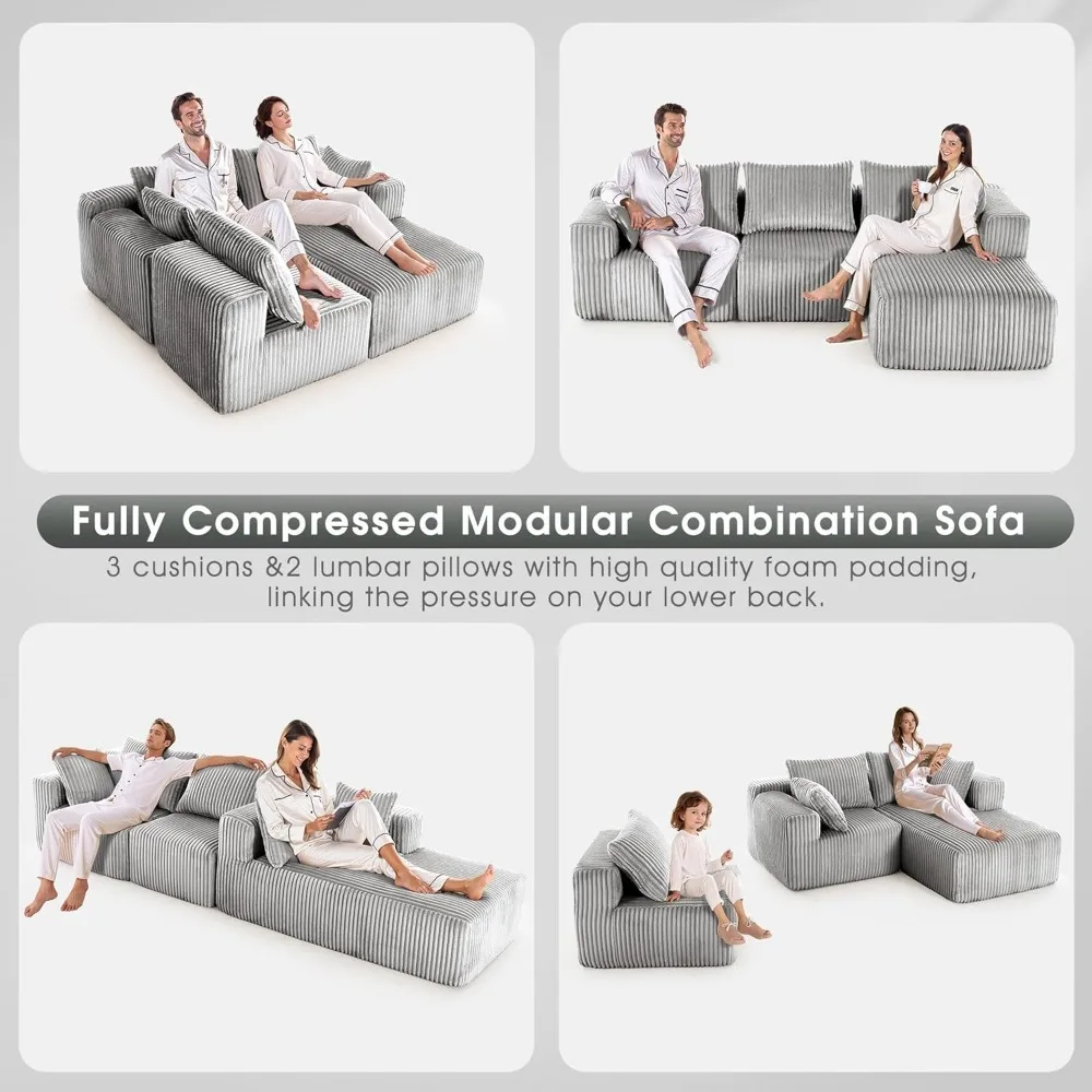 Living Room Sofa, Modular Sectional with L-Shape Chaise, Cloud Sofa Living Room Bedroom Upholstered Sofa - No Installation image 3