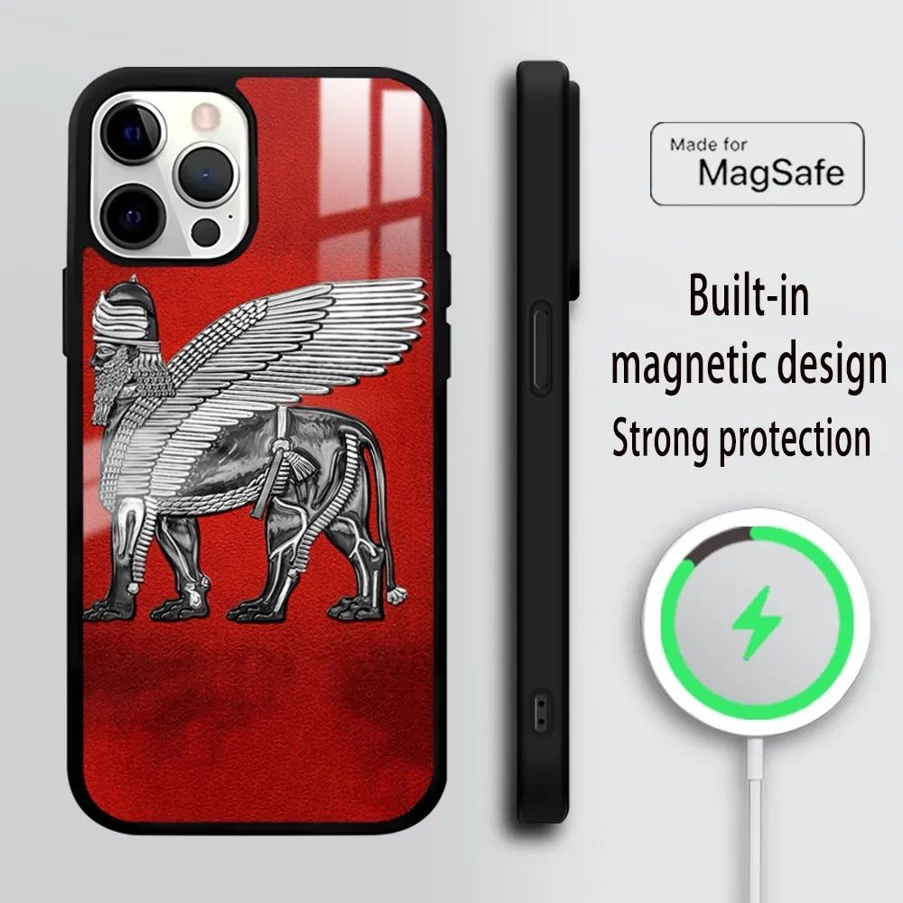 Lamassu Assyrian Winged Lion Phone Case For iPhone 16 15 14 13 12 11 Pro Max Plus Mini Mirror Wireless magnetic case