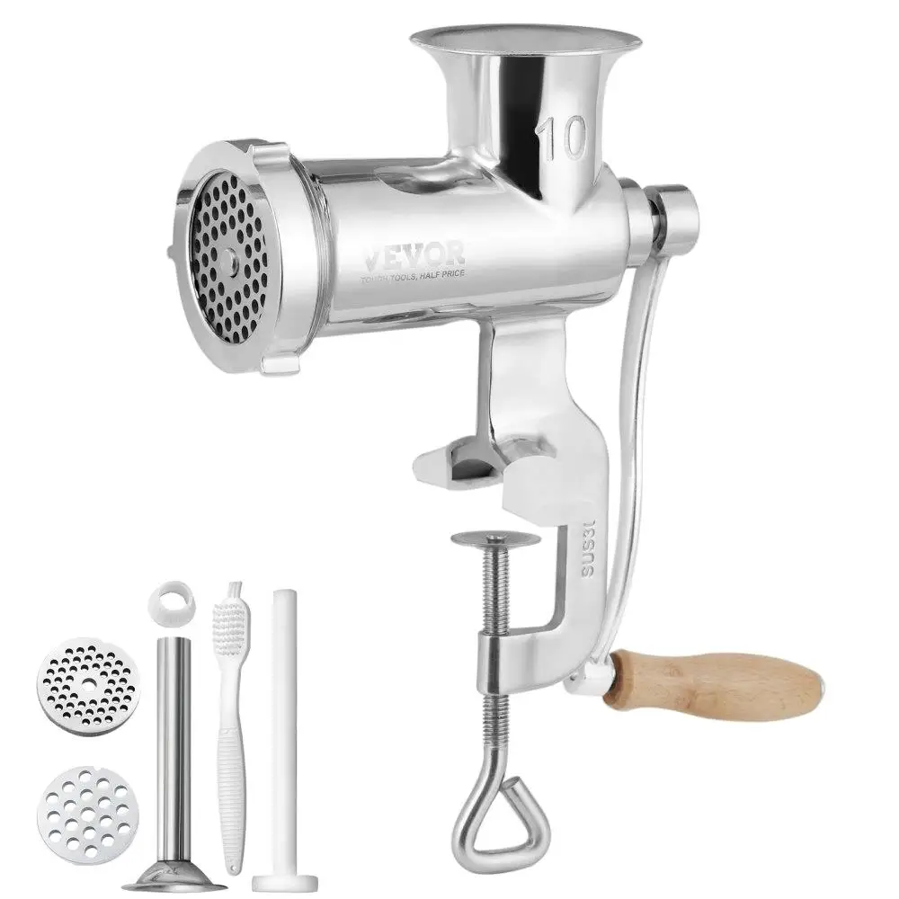 

Manual Stainless Steel Meat Grinder Hand Operated with Tabletop Clamp 2 Grinding Plates Sausage Stuffer Ideal for home Kitchen