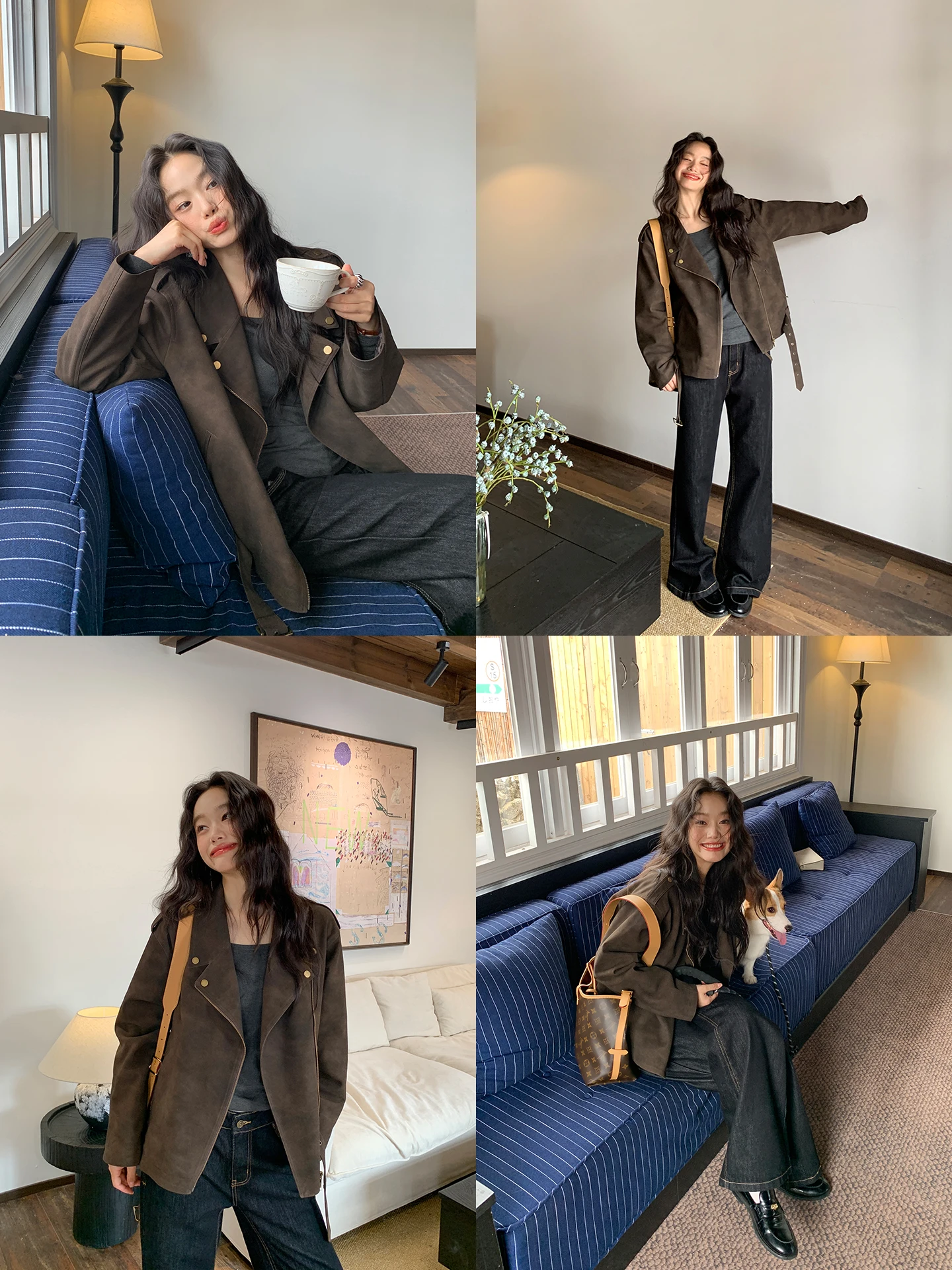 Jaqueta Feminina Luijixi de Couro Sintético Pesado Estilo Motociclista, Nova Coleção Outono Inverno, Retrô Casual, Top Moderno com Zíper, Casaco Longo