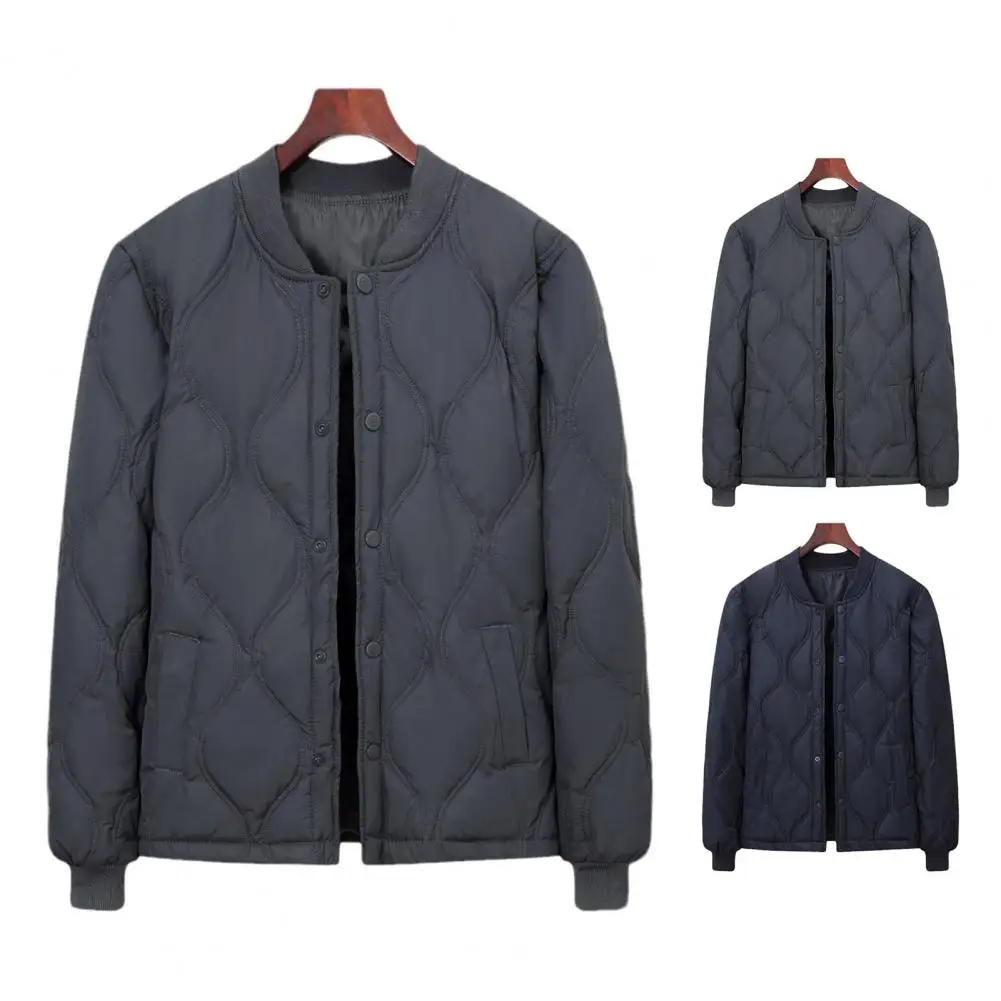 Men Down Coat Stand Collar Long Sleeve Jacket Coat Outdoor Leisure Bottoming Quilted Outwear