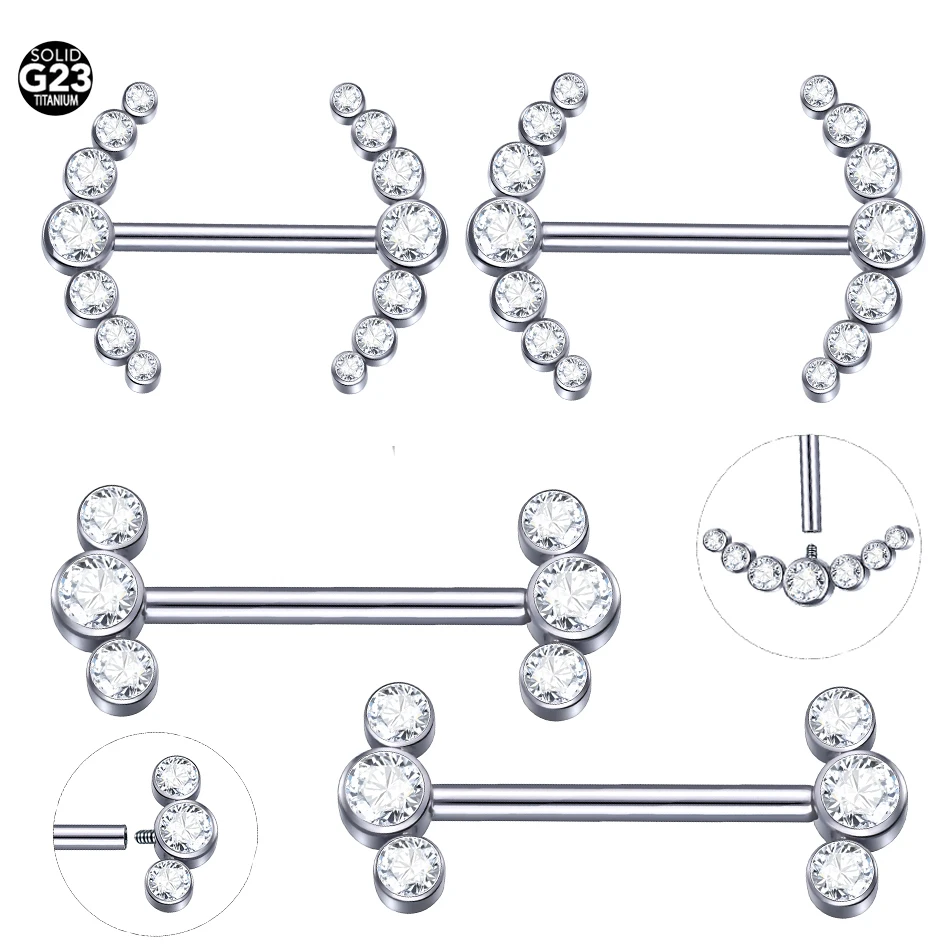 

1PC Titanium Nipple Piercings Tongue Bars 14G Internally Thread Zirconia Nipple Earring Barbell Mamilo Piercings Women Jewelry