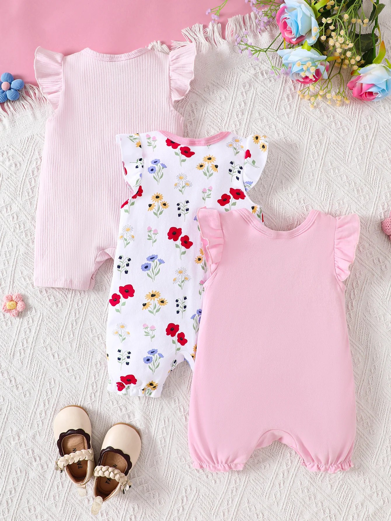 Baby Girl 3Pcs Romper Set Flor - Newborn Baby Girl Romper Floral ulasan dan harga