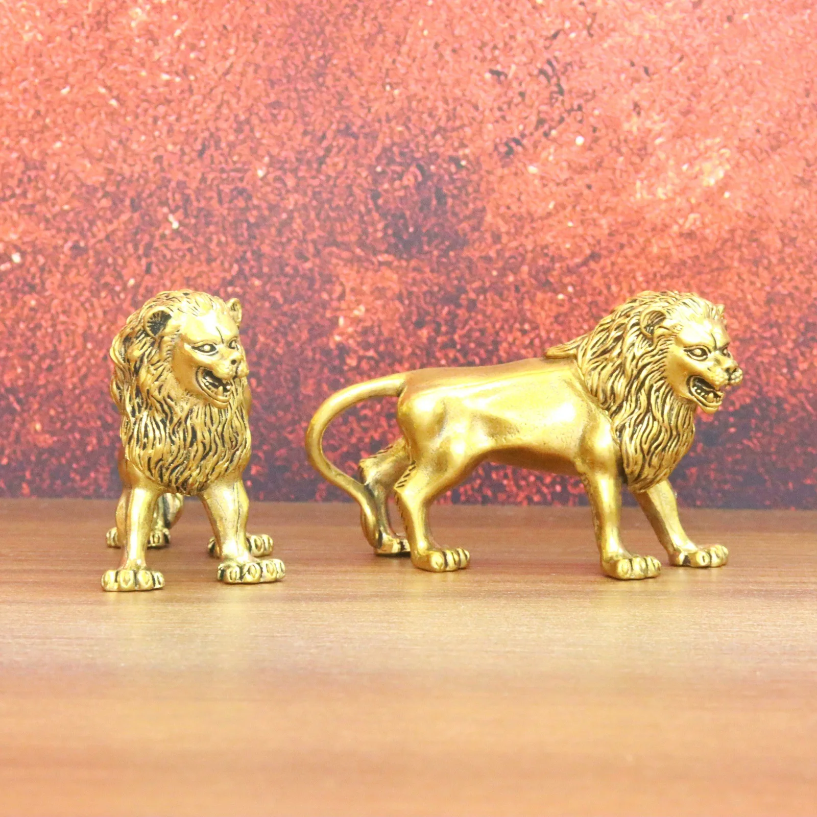 Brass Copper Lion Bronze Roaring Male Lion Desktop Ornament Decoration Craft m504