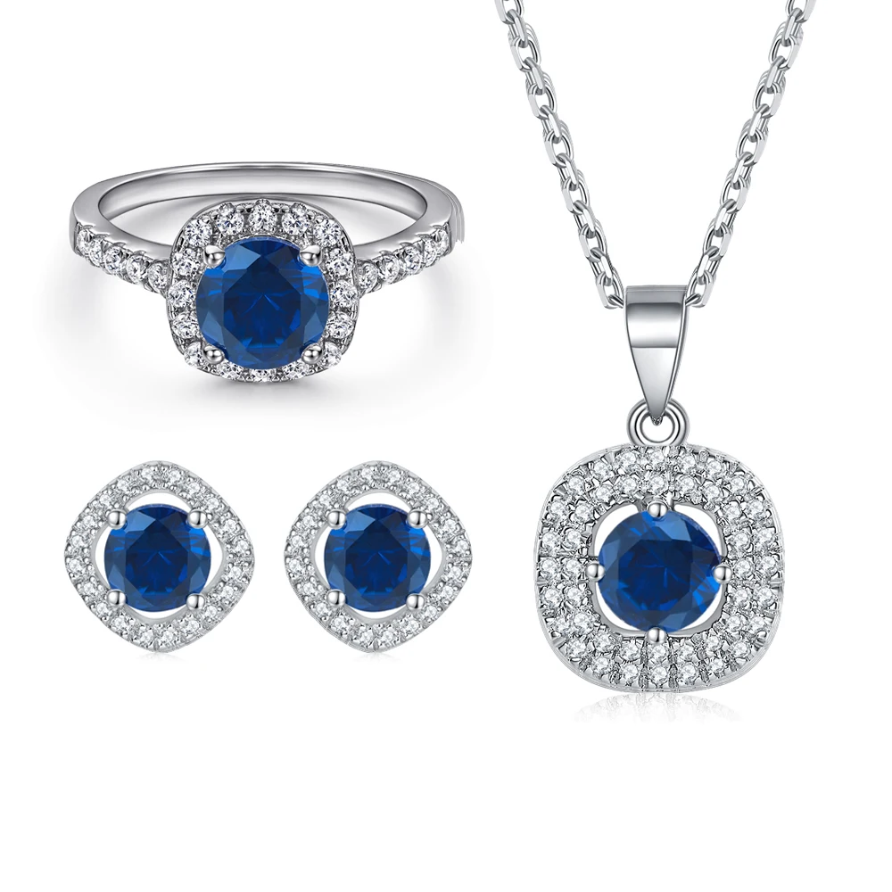 

Jewelry Sets Square Blue Colored Zircon Sterling Silver Sets