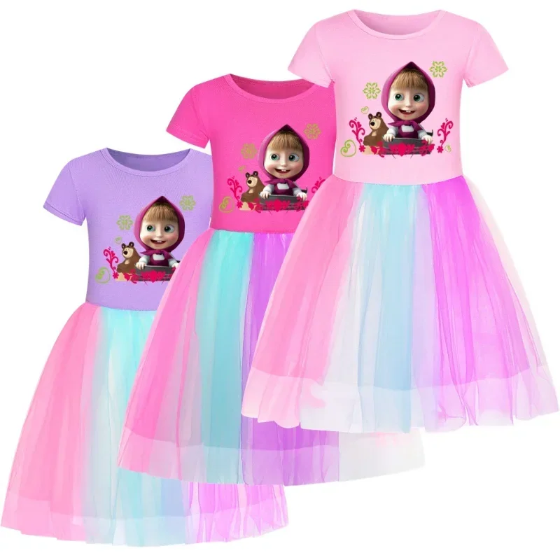 Masha and Michka Baby Girls Anime Cartoon Dresses 4-14 Years Kids  Kawaii Clothes Cosplay Costume Children Casual Girls Dress