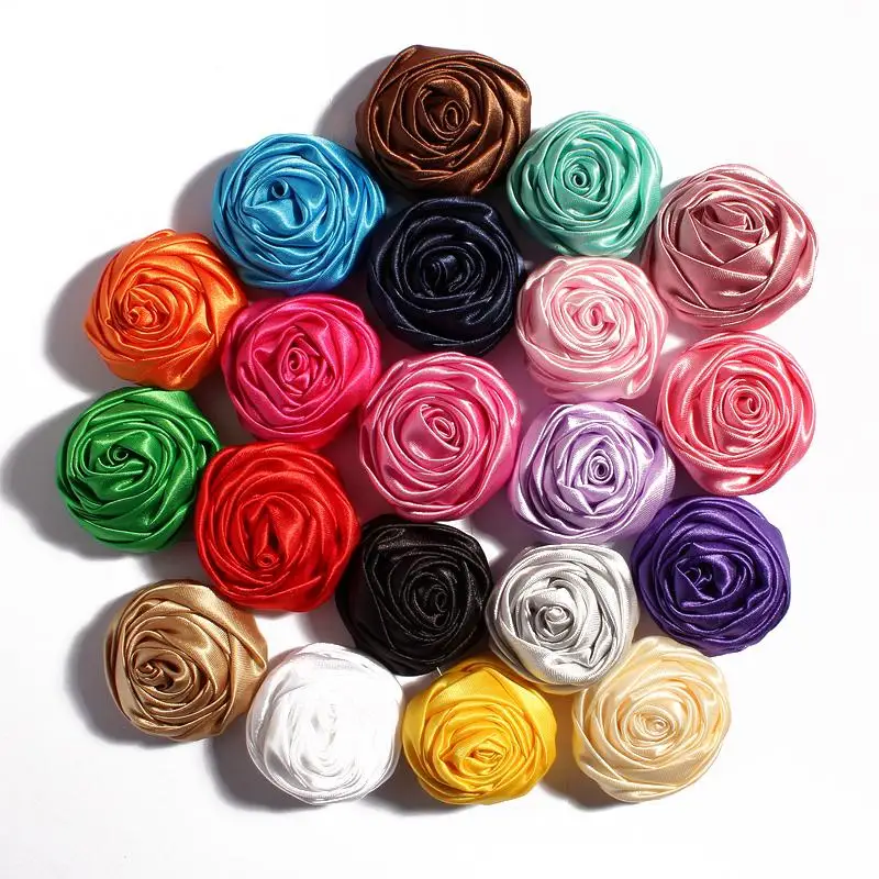 10pcs/lot 4.5CM 20Colors Novelty Artificial Soft Satins Ribbon Rolled Rose Fabric Artificial Flowers For Wedding Decoration