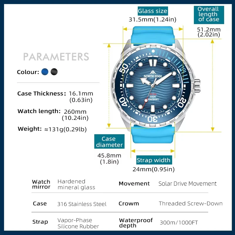

NORTH EDGE TRITON-TI Титановые часы для дайвинга на солнечной энергии Япония MIYOTA Movt Кварцевые часы для мужчин 300 м Водонепроницаемые 180+ Дневная мощность