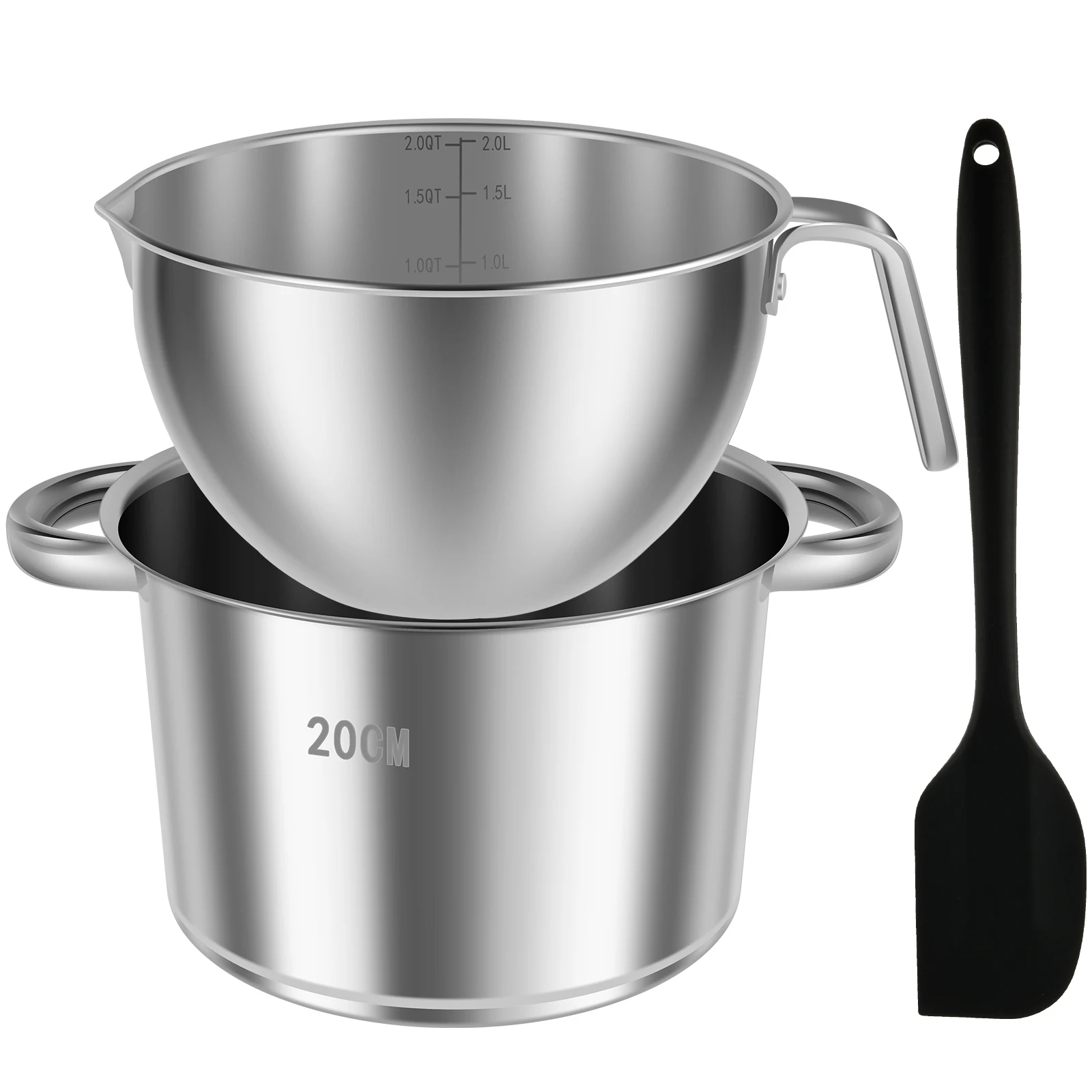 Sturdy Easy to Use Double Boiler Pot Set with Silicone Spatula 1.82Qt Chocolate Melting Pot 2.54Qt Stainless Steel Pot for Melti