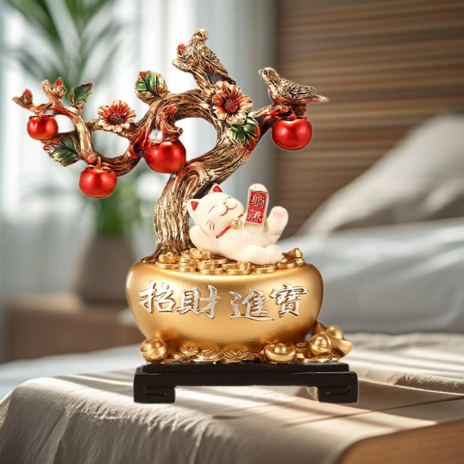 Resin Cat and Tree Statue Home Decor for Birthday Gift Restaurant Bookshelf