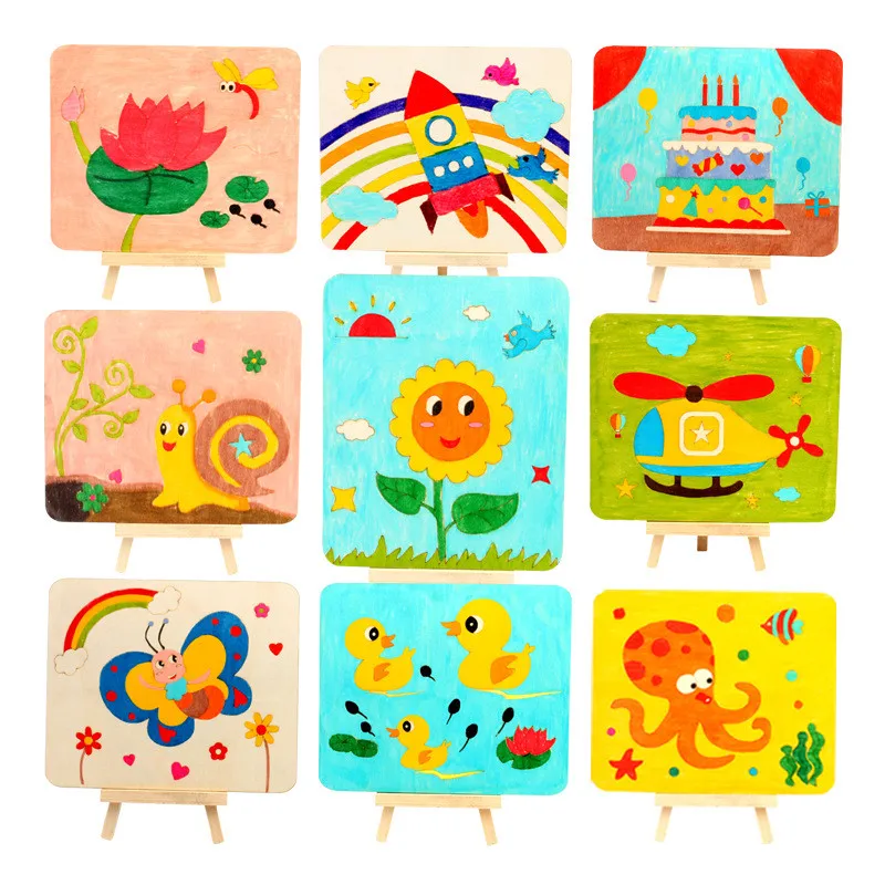 Wooden DIY Drawing Board Toy With Support Shelf Creative Doodle Coloring Arts Crafts Graffiti Clay Painting Kids Educational Toy