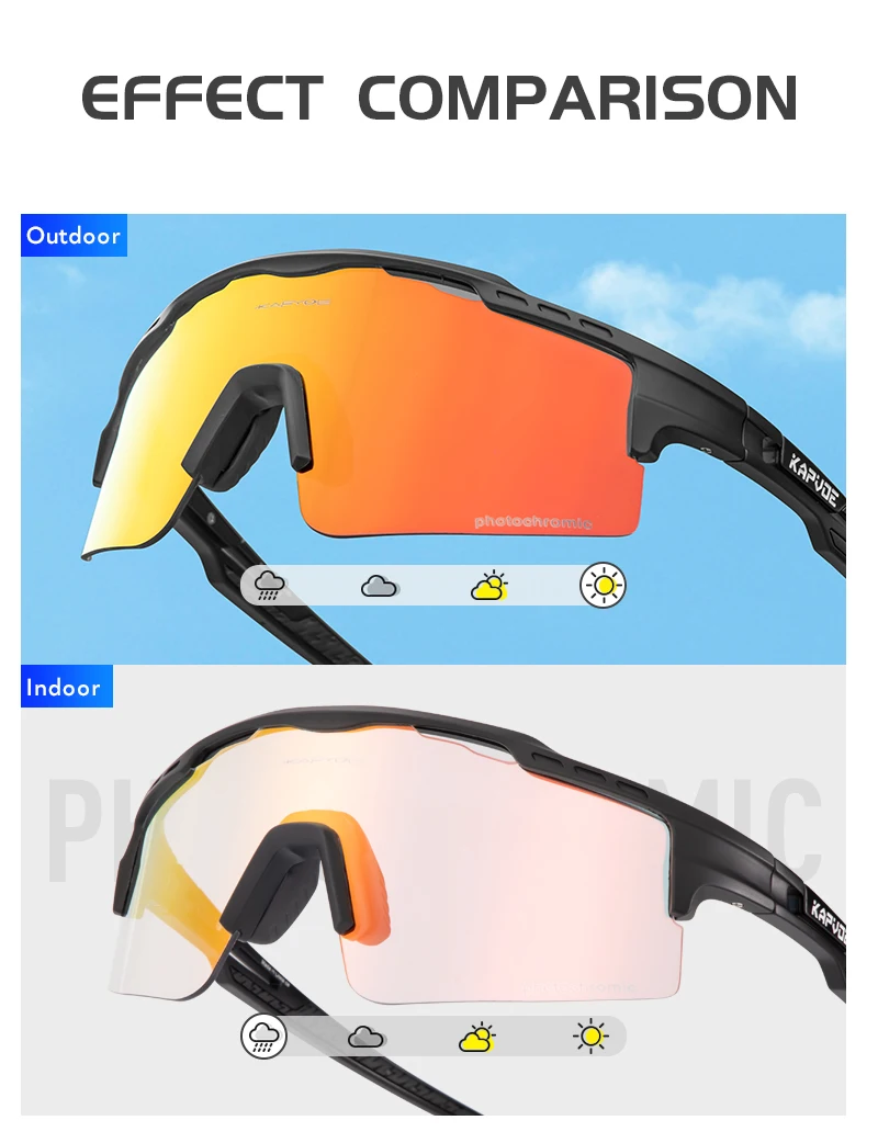 Kapvoe-RED Photochrome Gold Fahrradbrille Sport Herren Sonnenbrille für Herren Fahrrad Damen Outdoor UV400 Fahrradbrille – Detail 7
