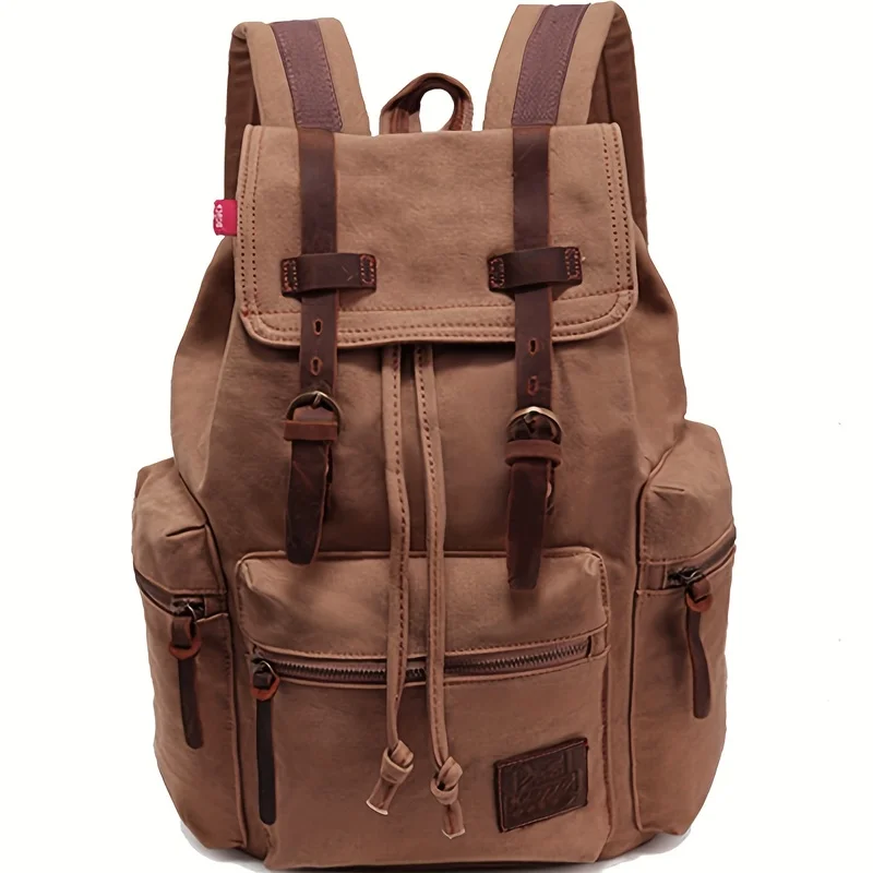 Zaino in tela vintage unisex alla moda pratico classico tela durevole multitasche cinturino in pelle divisoria scientifica
